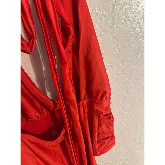 Y Nicole Miller New York Red Convertible Deep V Neck Strappy One Piece Swimsuit - Picture 12 of 12